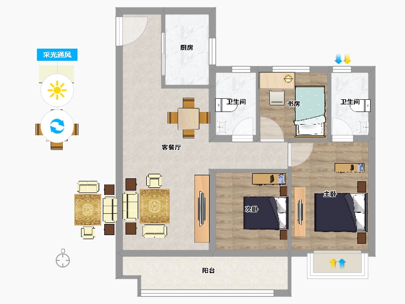 浙江省-嘉兴市-碧桂园-73.92-户型库-采光通风