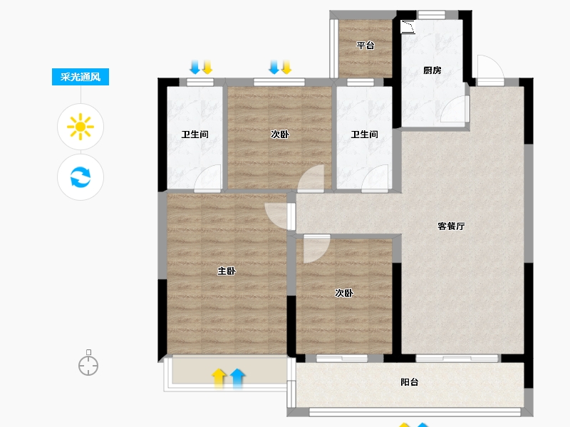 浙江省-温州市-熙悦里-90.40-户型库-采光通风