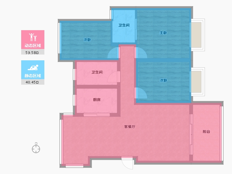 湖北省-黄冈市-欣海东方花园-88.93-户型库-动静分区