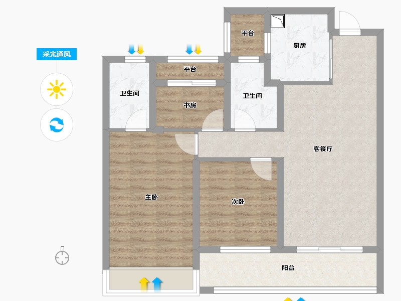 浙江省-温州市-保利・大国�Z-80.00-户型库-采光通风