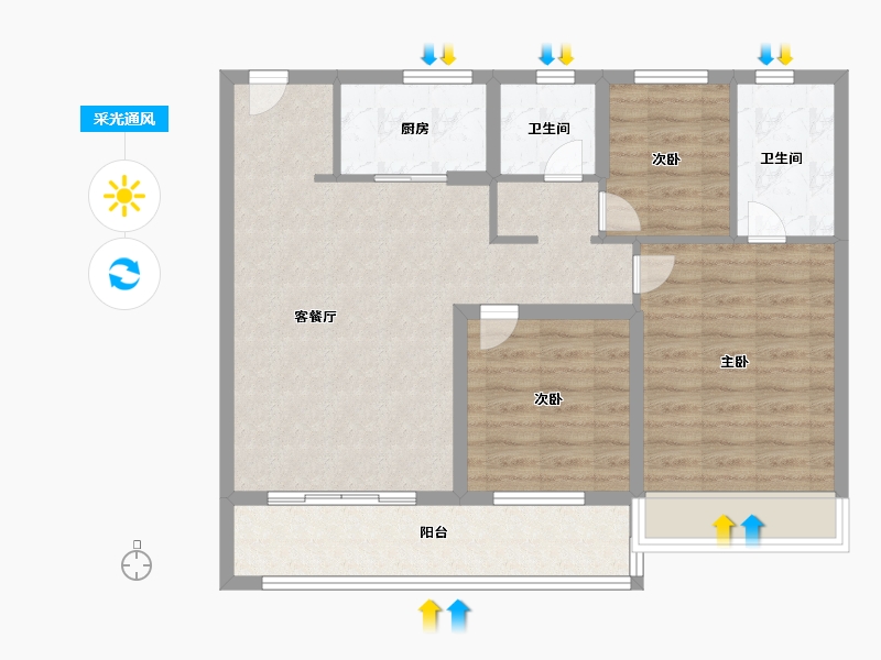 浙江省-温州市-温州万科世纪之光-84.80-户型库-采光通风