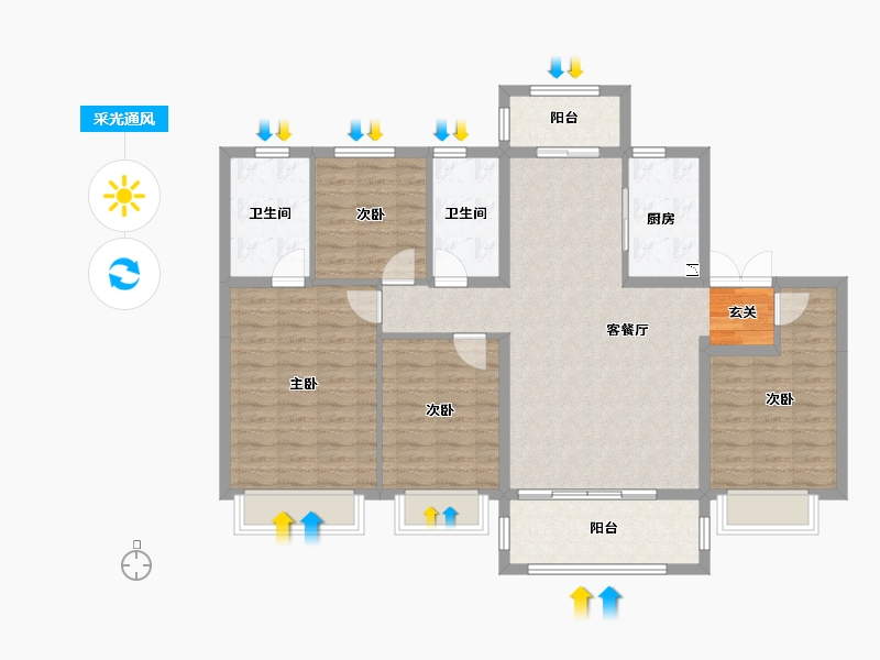 江苏省-南通市-保利云禧-111.76-户型库-采光通风