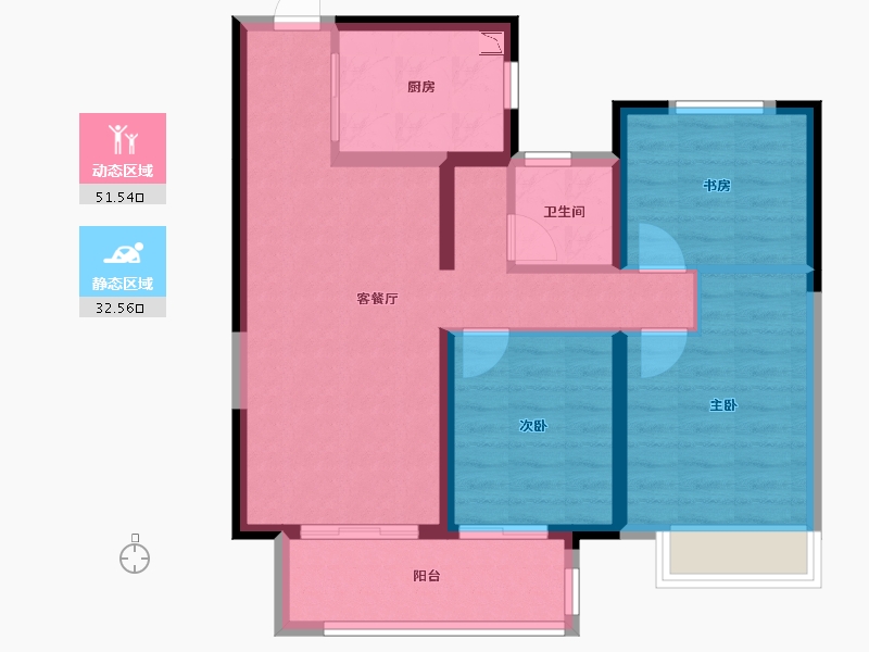 陕西省-渭南市-东原玖城阅-74.63-户型库-动静分区