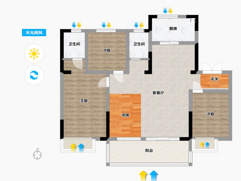 安徽省-宿州市-恒泰・悦�Z府-94.40-户型库-采光通风