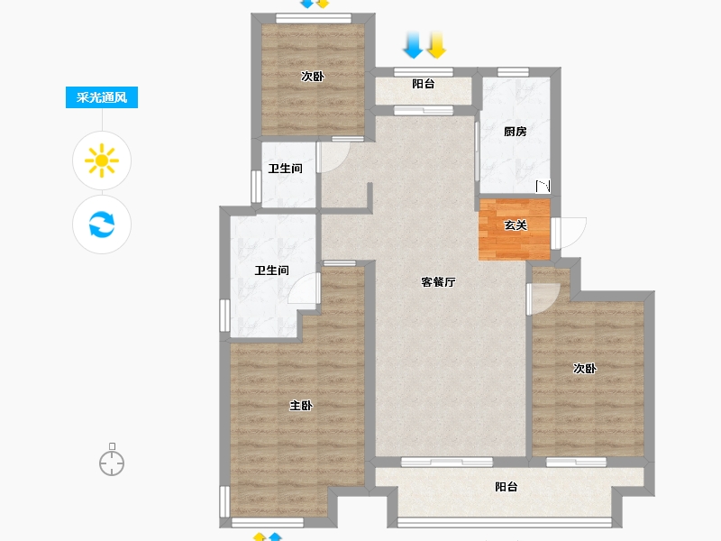 陕西省-西安市-陕建・荣华臻萃府-92.00-户型库-采光通风