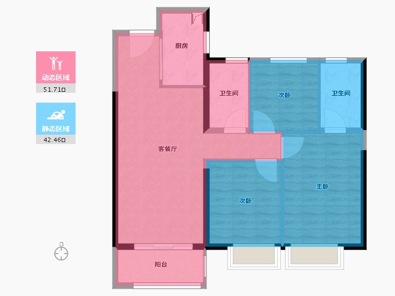 湖南省-长沙市-金地艺境-84.99-户型库-动静分区