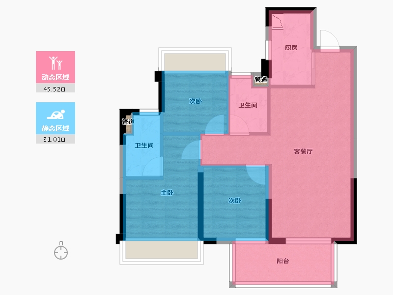 广西壮族自治区-南宁市-金成江南壹品-68.16-户型库-动静分区