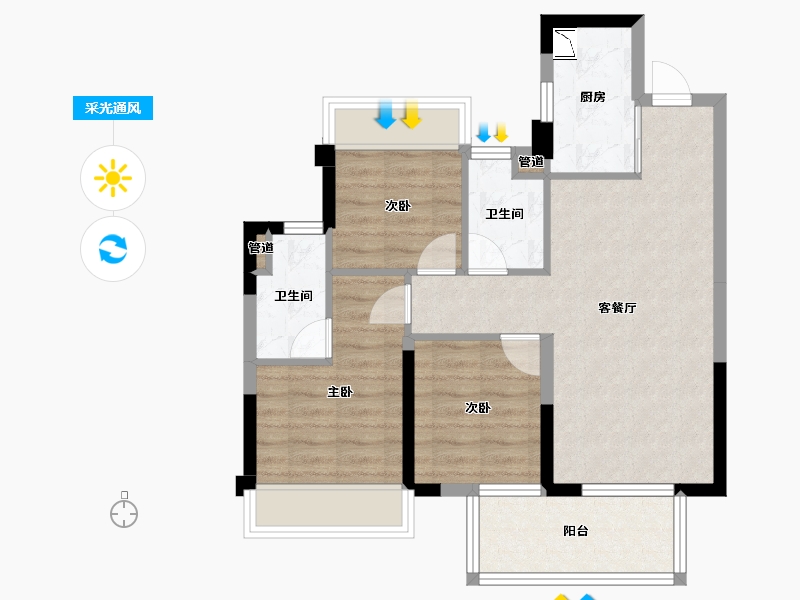 广西壮族自治区-南宁市-金成江南壹品-68.16-户型库-采光通风