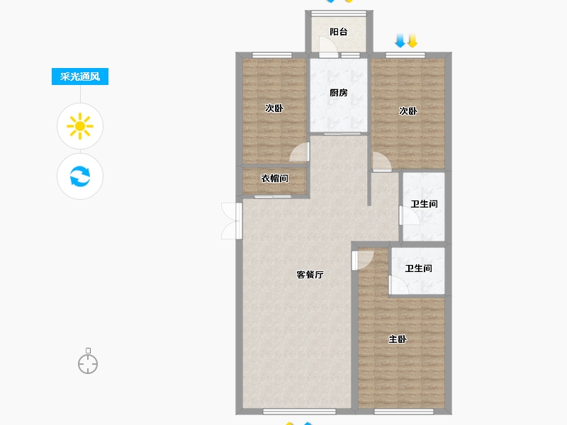 黑龙江省-佳木斯市-万公馆-116.56-户型库-采光通风