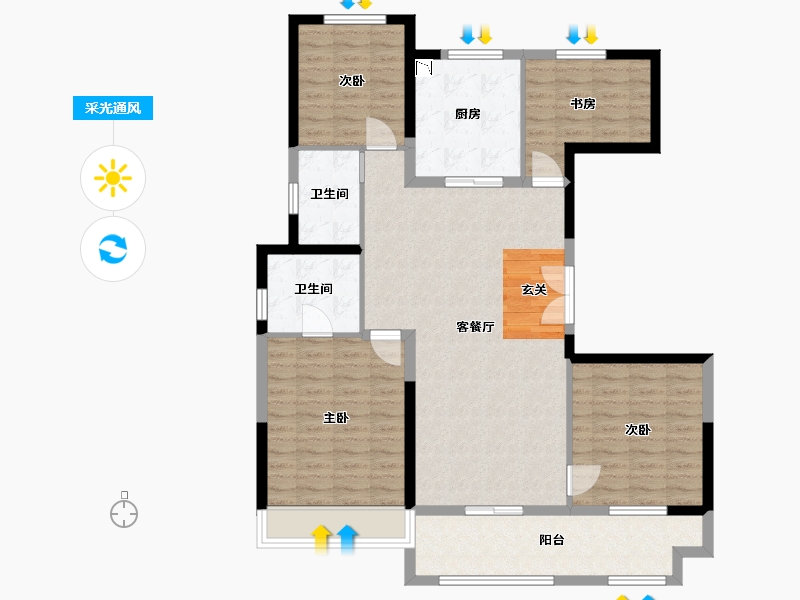 山东省-烟台市-百年万悦府-111.60-户型库-采光通风