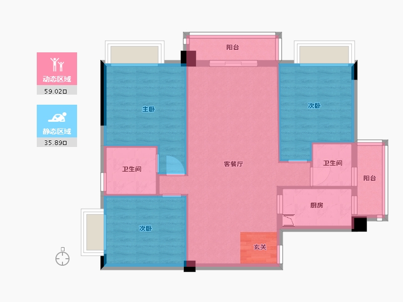 广西壮族自治区-南宁市-鑫邦华府-85.56-户型库-动静分区