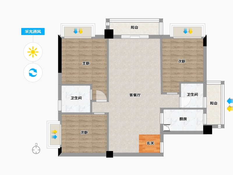 广西壮族自治区-南宁市-鑫邦华府-85.56-户型库-采光通风