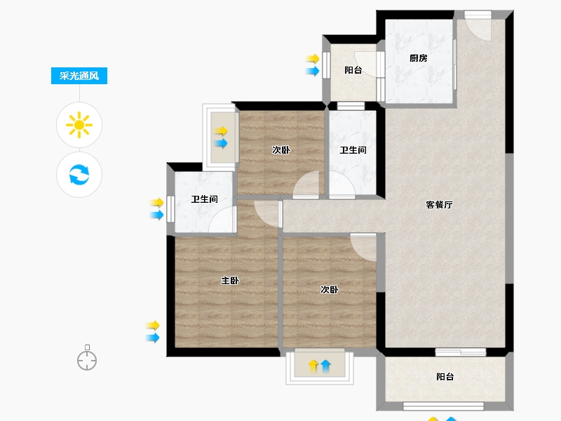 广东省-东莞市-麻涌碧桂园铜雀台-79.29-户型库-采光通风