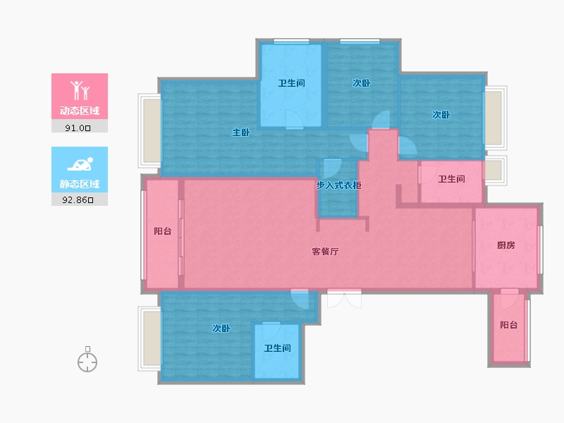 上海-上海市-瑞虹新城  郡庭-166.77-户型库-动静分区