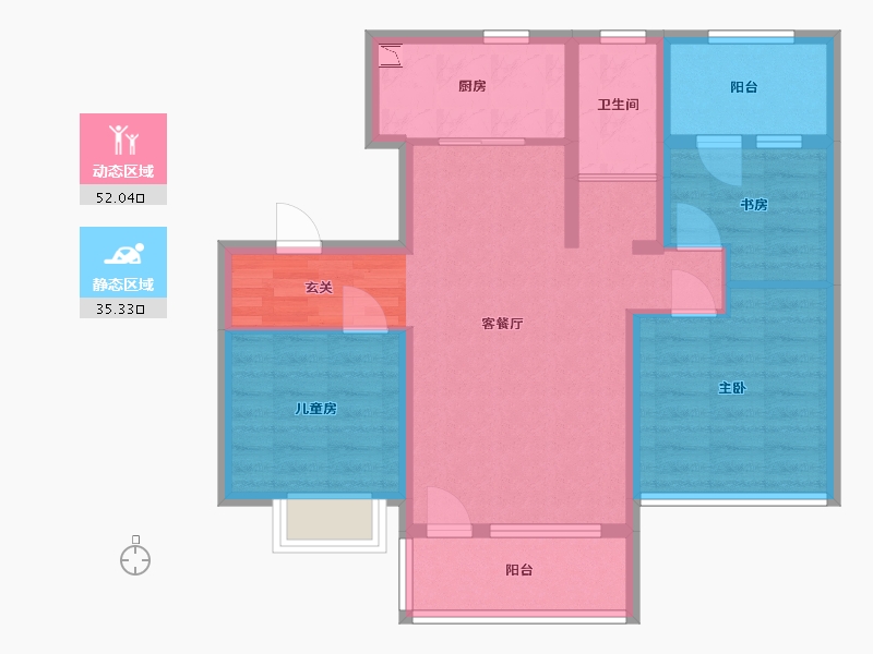 辽宁省-大连市-凤栖台-76.80-户型库-动静分区