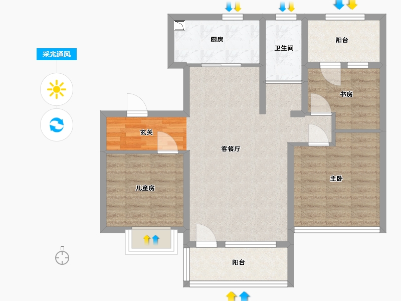 辽宁省-大连市-凤栖台-76.80-户型库-采光通风