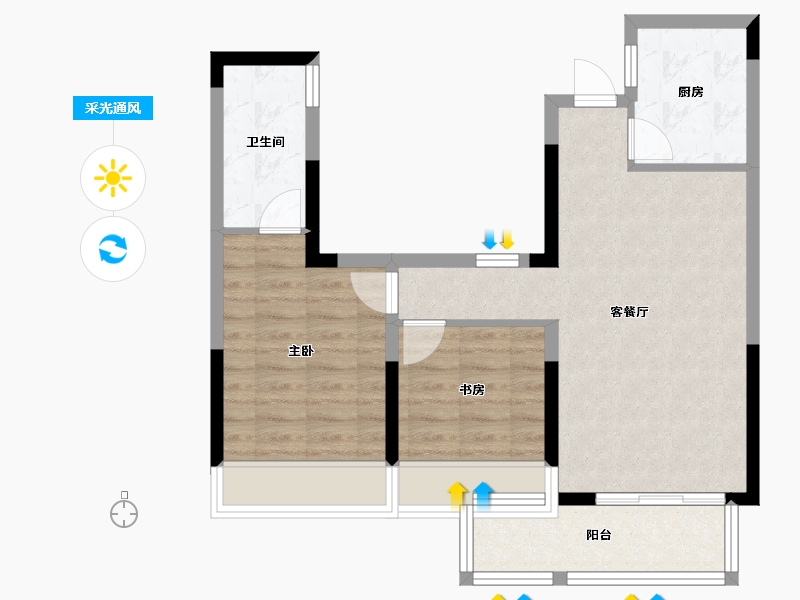 浙江省-杭州市-富春印象金座-62.73-户型库-采光通风