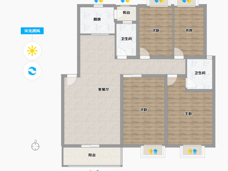 浙江省-绍兴市-阳明华都-124.07-户型库-采光通风