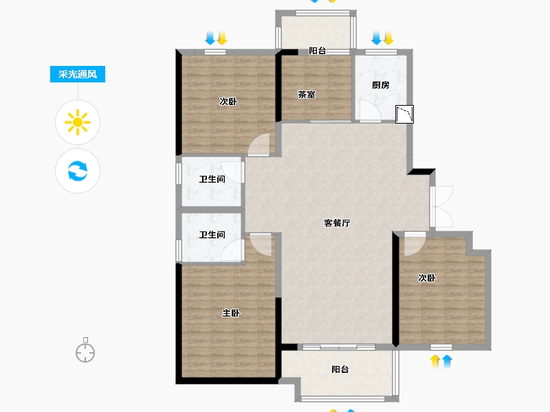 湖南省-长沙市-荣盛城-140.00-户型库-采光通风