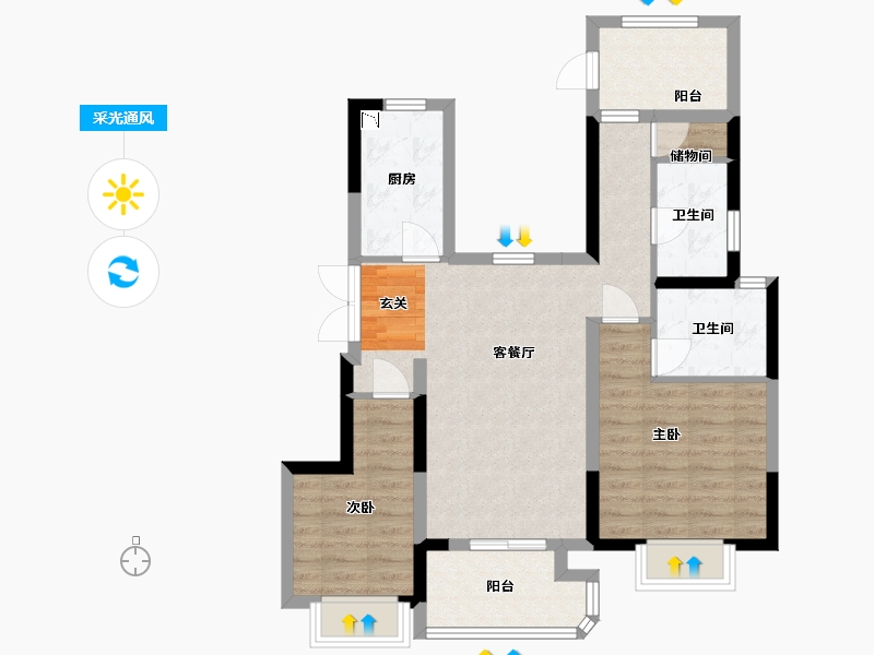 上海-上海市-中海九�o里-76.00-户型库-采光通风