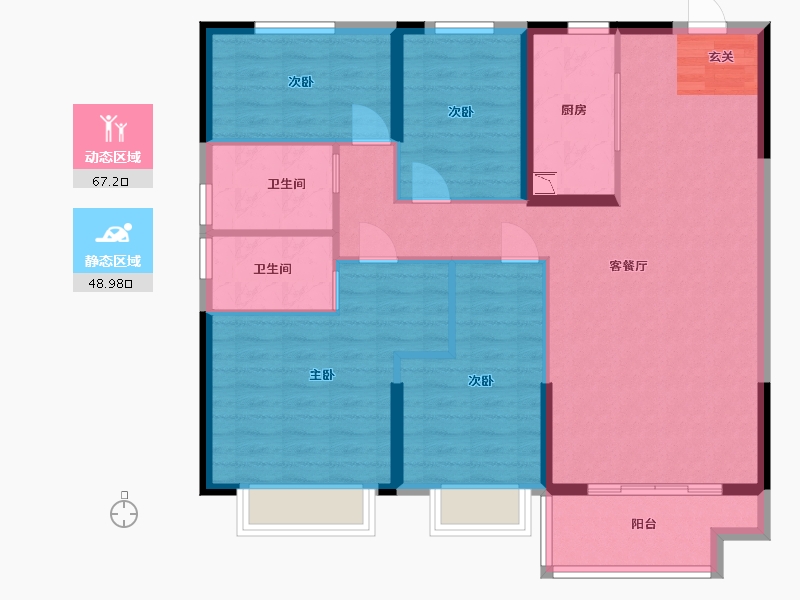 上海-上海市-碧桂园蔚蓝-104.80-户型库-动静分区