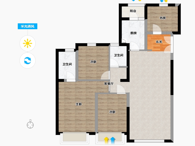 陕西省-西安市-蓝光雍锦湾-91.06-户型库-采光通风