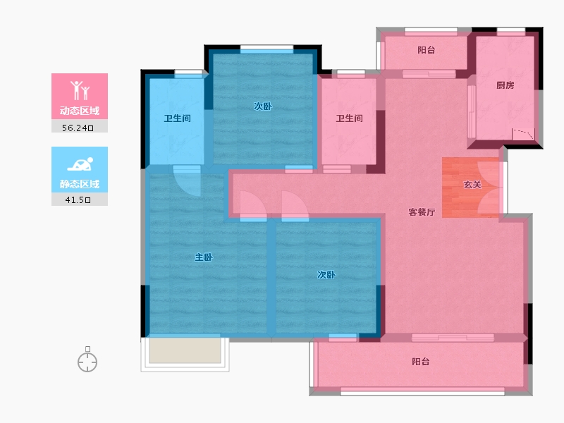 四川省-成都市-北辰鹿鸣院-85.54-户型库-动静分区