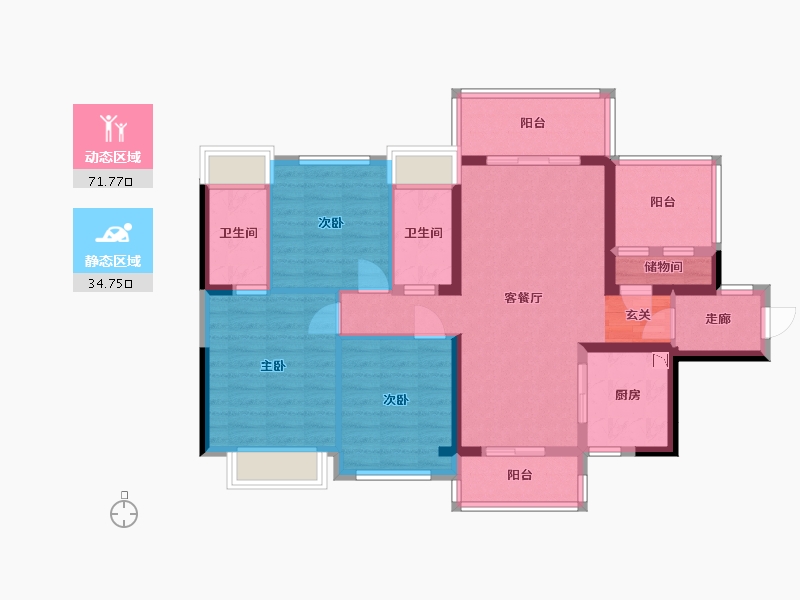 广东省-惠州市-碧桂园太东天熹-94.03-户型库-动静分区