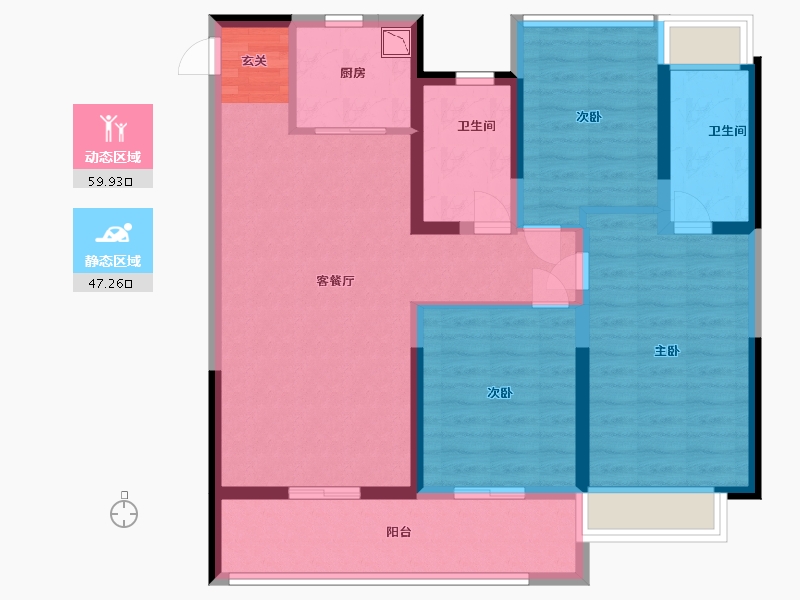 江苏省-苏州市-荷岸晓风花园-95.20-户型库-动静分区