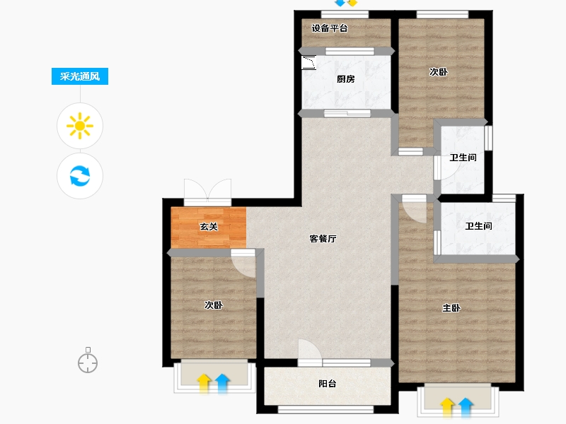 河北省-石家庄市-弘石湾・尚府-91.33-户型库-采光通风