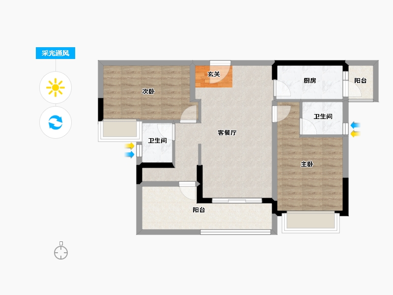 广东省-惠州市-奥园誉博府-75.45-户型库-采光通风