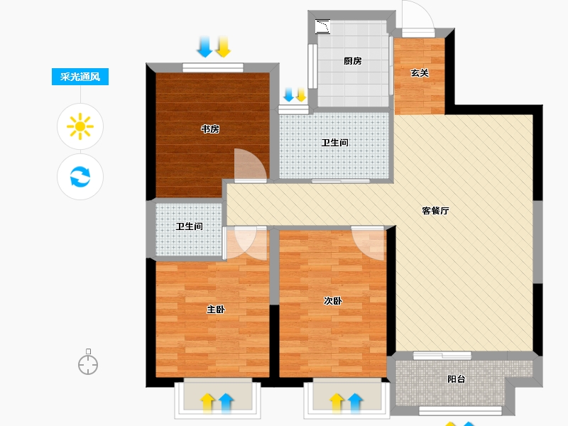 浙江省-嘉兴市-格兰上郡-77.00-户型库-采光通风