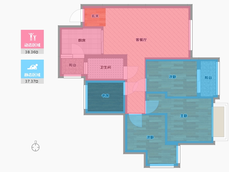 广东省-深圳市-豪方天际1栋C户型图-64.85-户型库-动静分区