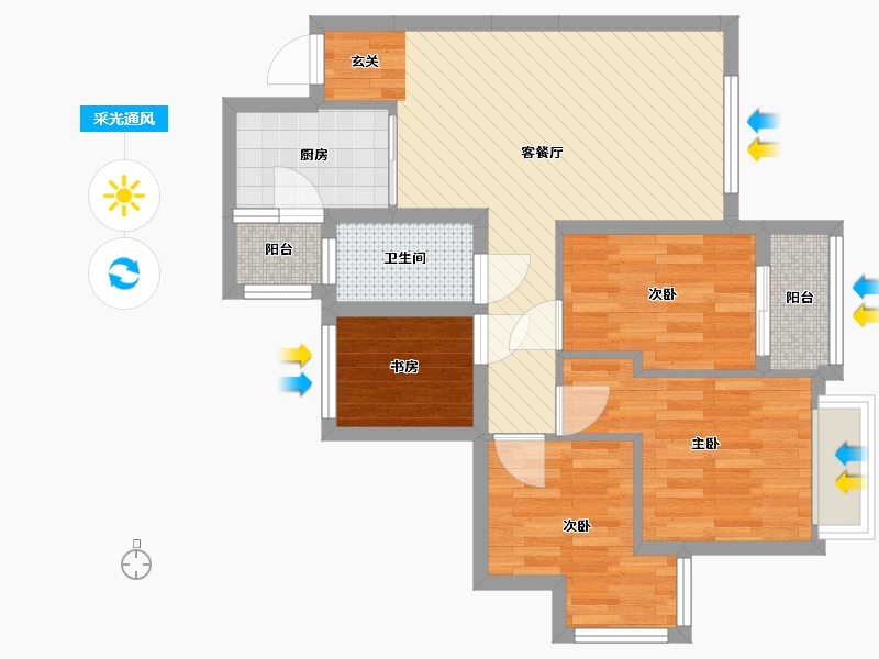 广东省-深圳市-豪方天际1栋C户型图-64.85-户型库-采光通风