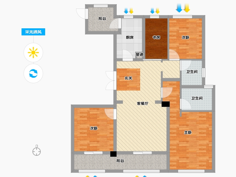 浙江省-温州市-新希望白麓城-104.74-户型库-采光通风