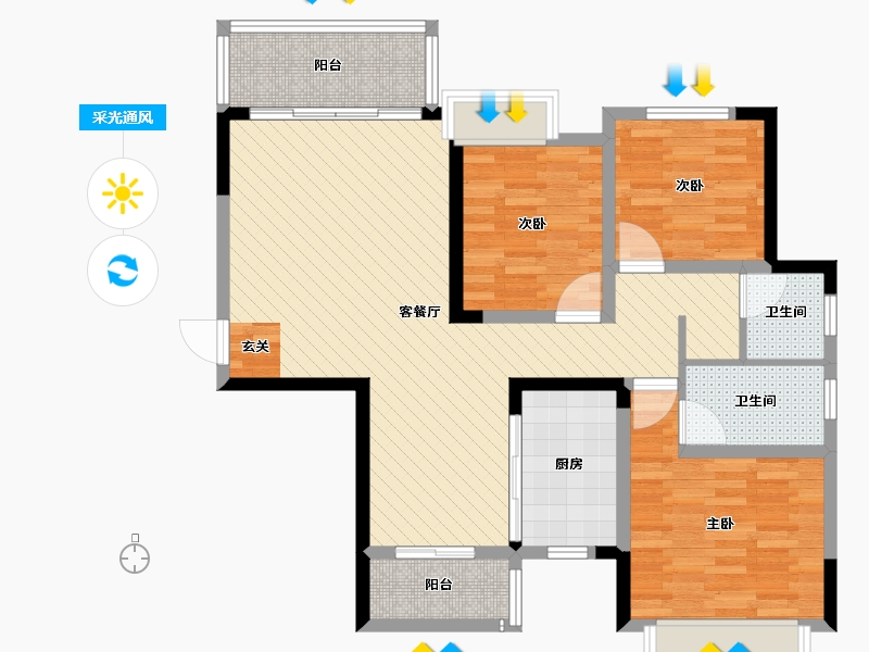 湖南省-湘西土家族苗族自治州-鸿景国际城-88.96-户型库-采光通风