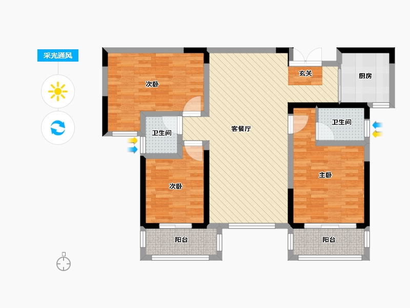 湖南省-长沙市-八方小区二期-C区-93.18-户型库-采光通风