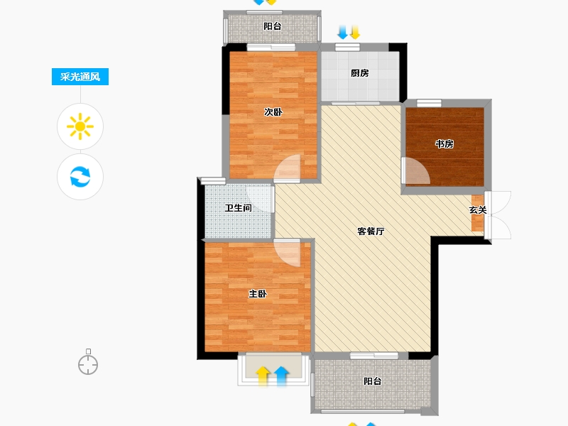 湖北省-天门市-汉旺世纪城-77.58-户型库-采光通风