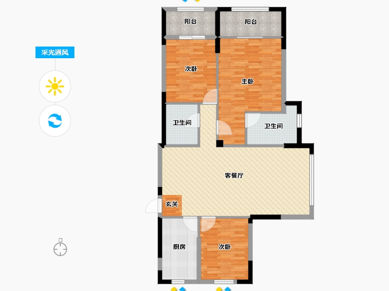 浙江省-杭州市-御景澜湾-104.49-户型库-采光通风