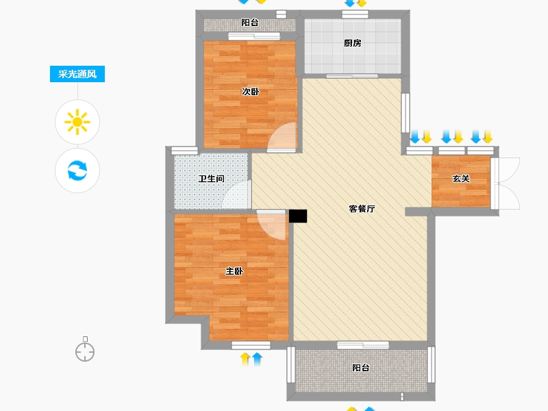 浙江省-台州市-浅水湾蔚蓝水岸-70.00-户型库-采光通风