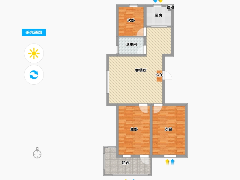 辽宁省-辽阳市-襄平蓝庭-83.45-户型库-采光通风