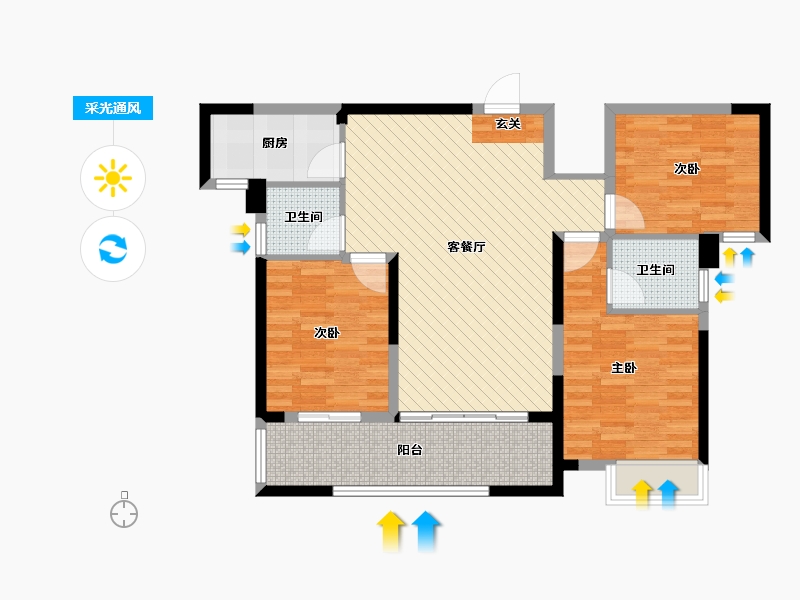 湖南省-长沙市-星雅美辰-90.89-户型库-采光通风