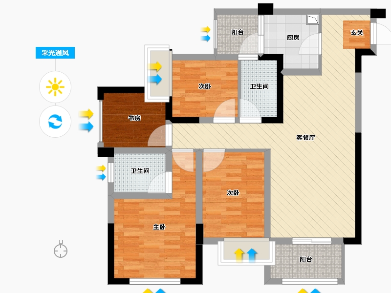 重庆-重庆市-斌鑫江南御府-77.58-户型库-采光通风