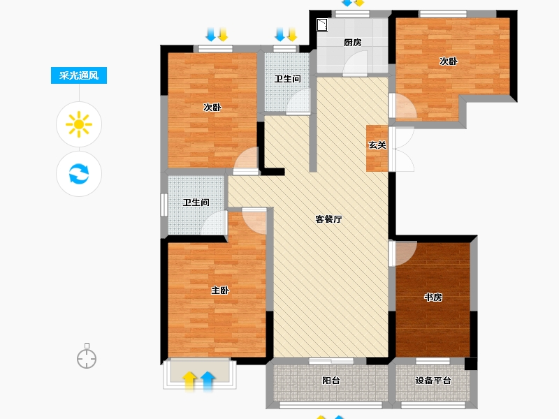 河南省-济源市-龙潭花园-107.23-户型库-采光通风