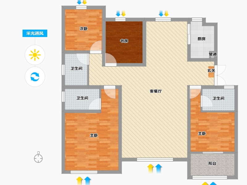 山东省-淄博市-棠悦-119.88-户型库-采光通风