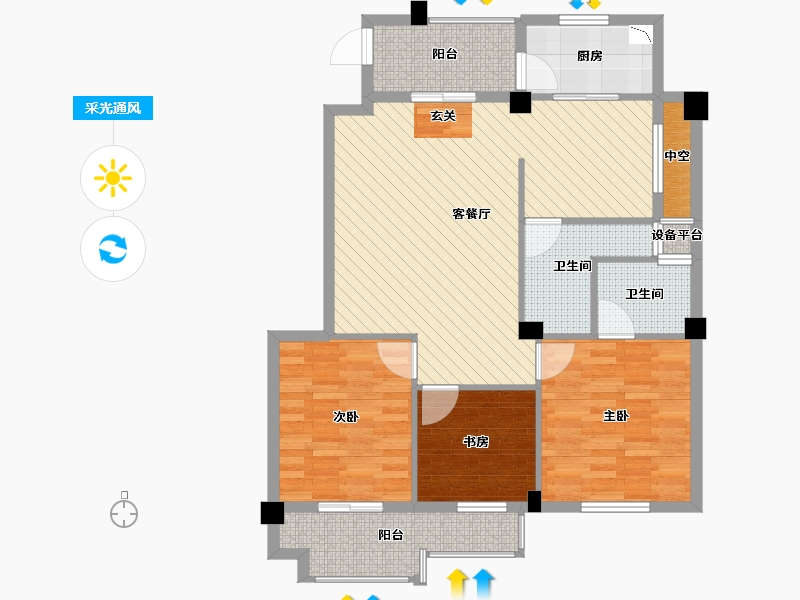 福建省-福州市-闽芝冠-95.58-户型库-采光通风