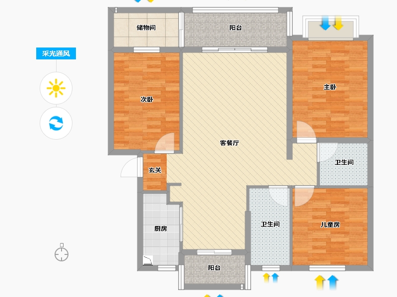 江西省-九江市-开源国际小区-108.65-户型库-采光通风