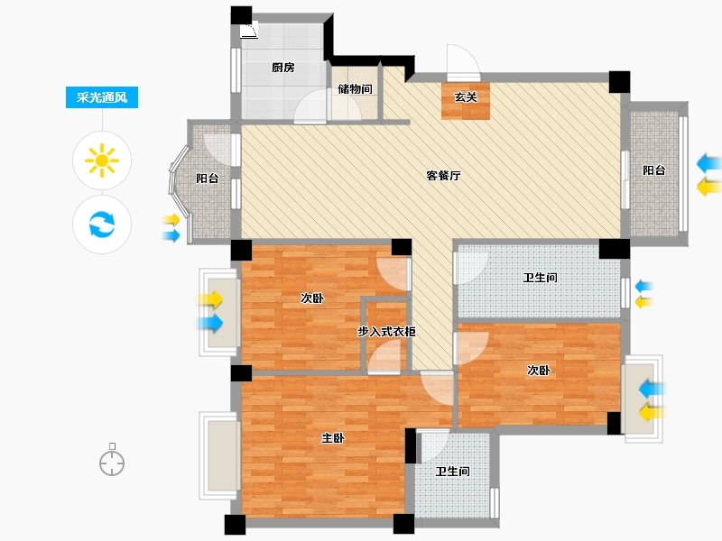 湖北省-武汉市-卧龙・剑桥春天(二期)-110.23-户型库-采光通风