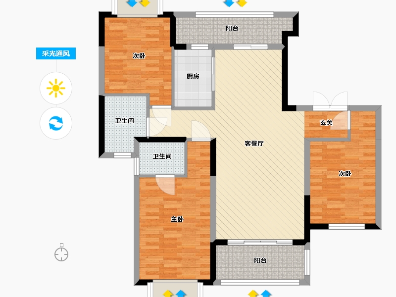 湖南省-常德市-曙光融城-100.85-户型库-采光通风