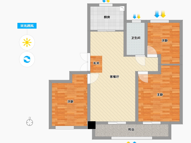 山东省-济宁市-绿城正信苑-83.69-户型库-采光通风